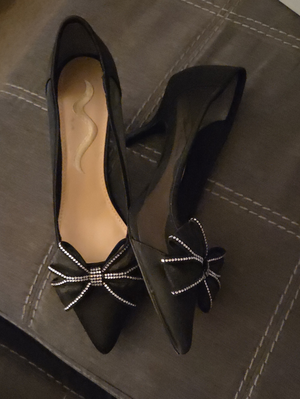 Nima Black Pointed Toe Rhinestone Bow Pumps for Women